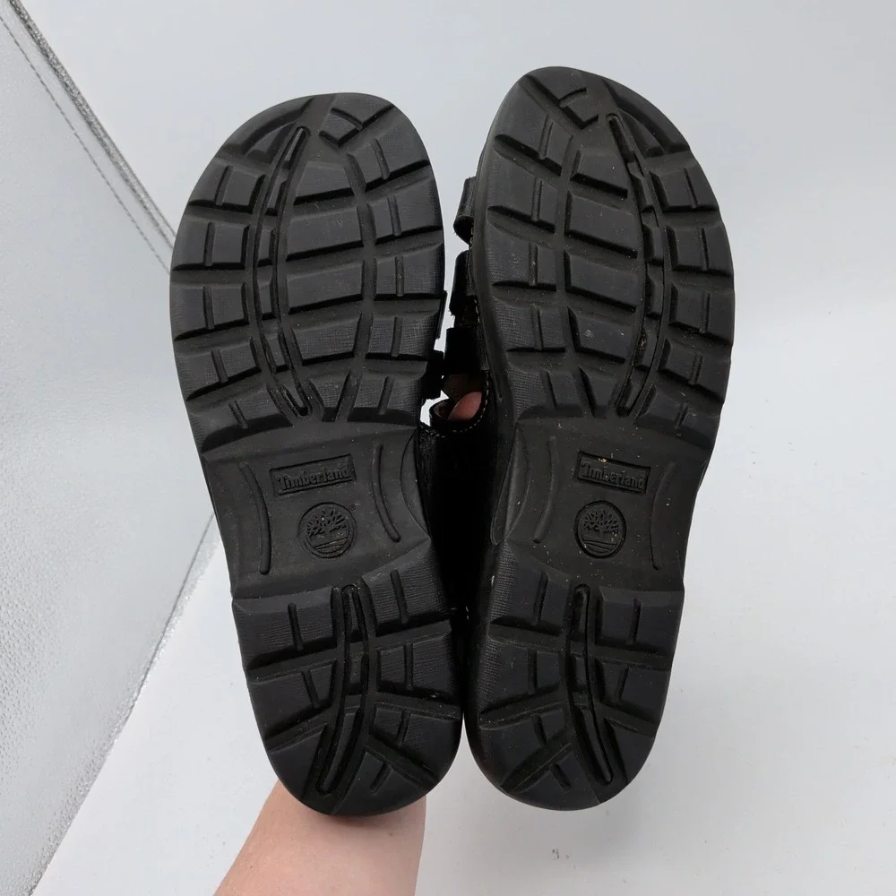 Timberland Mens 80303 Black Leather Fisherman Sandals Size 9.5M Buckle Straps